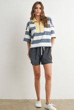 Load image into Gallery viewer, Oversized Striped Zip-Up Polo Shirt