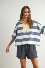 Load image into Gallery viewer, Oversized Striped Zip-Up Polo Shirt
