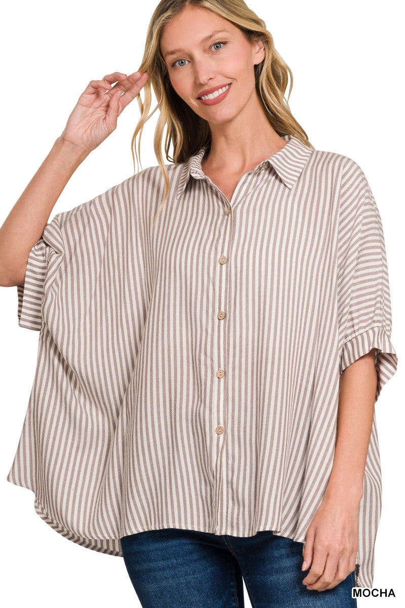 Mocha Striped Button Up Shirt