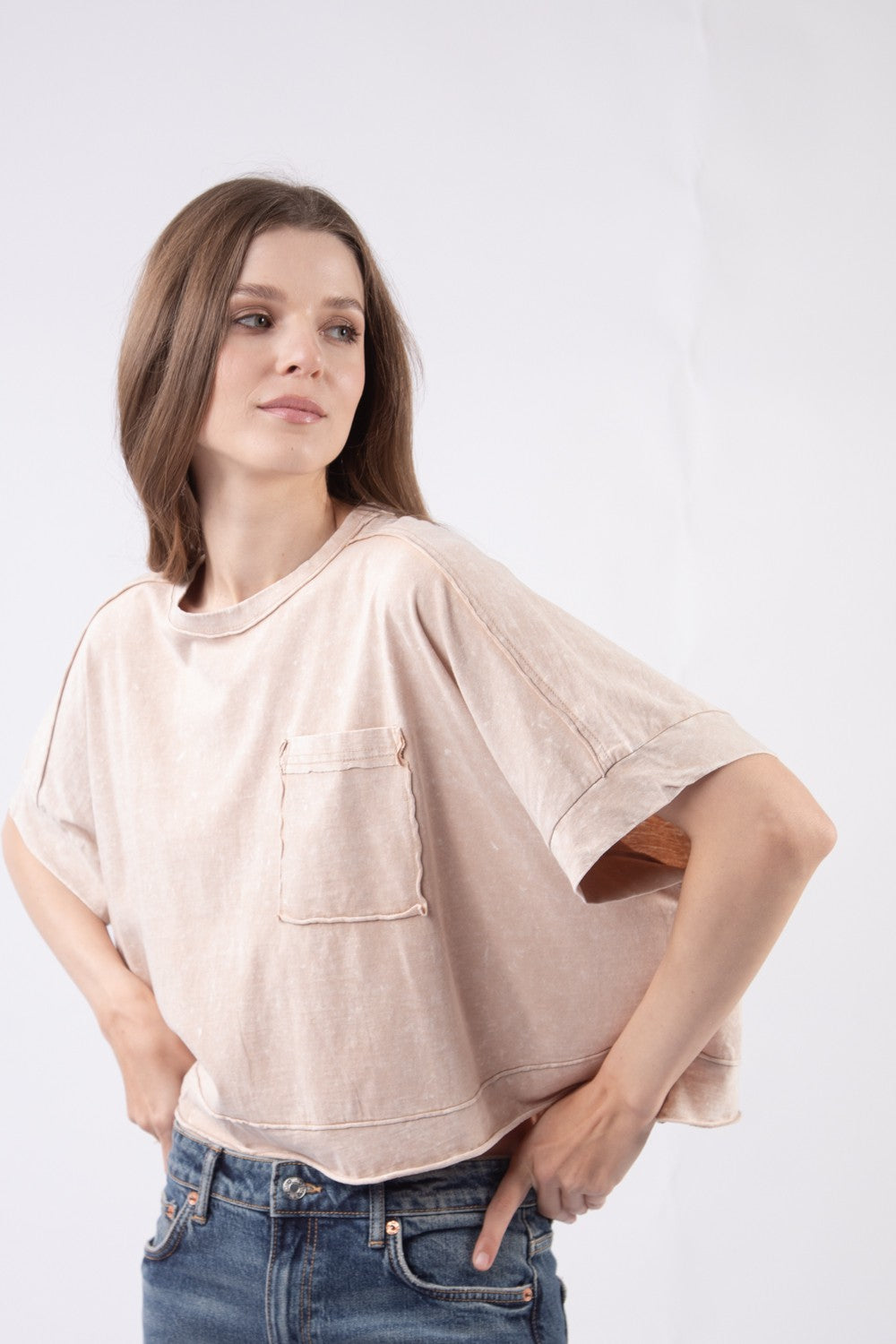 Oversized Washed Crop Comfy Knit Top - Taupe